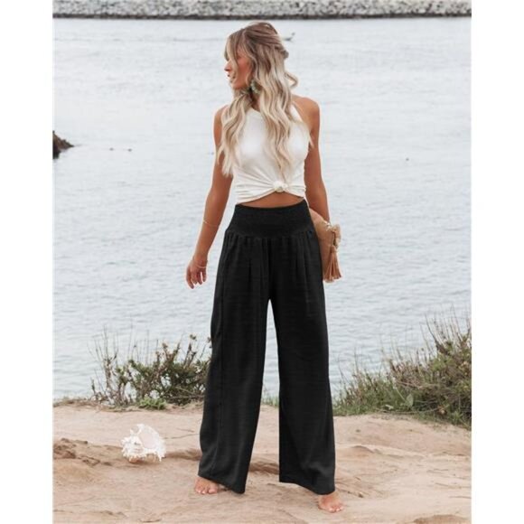 For cooper- Breathable High Waist Palazzo Pants – Flowy Wide Leg Lounge Pants - Picture 2 of 6